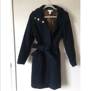 H&M Trench Winter Coat in Dark Blue